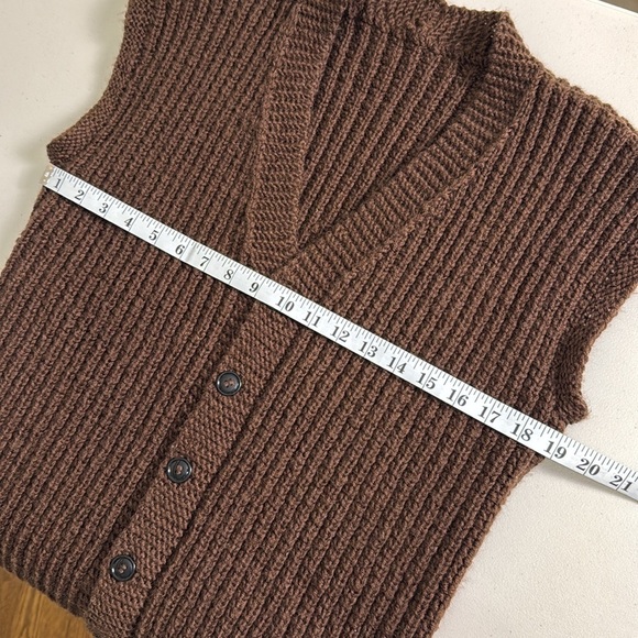 Vintage Brown Chunky Knit Wool Sweater Vest Button Grandpacore Dadcore - Picture 11 of 13